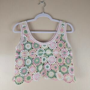Papaya Crochet Granny Square Crop Tank Top Cottagecore Size Medium